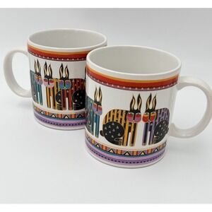 Laurel Burch Burch Bunnies Coffee Mug Set 2 1990 Made In Japan Colorful